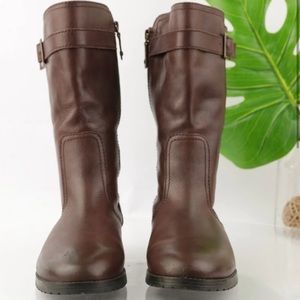 EUC Lauren Ralph Lauren leather mid calf Moto brown biker riding boots size 9 M